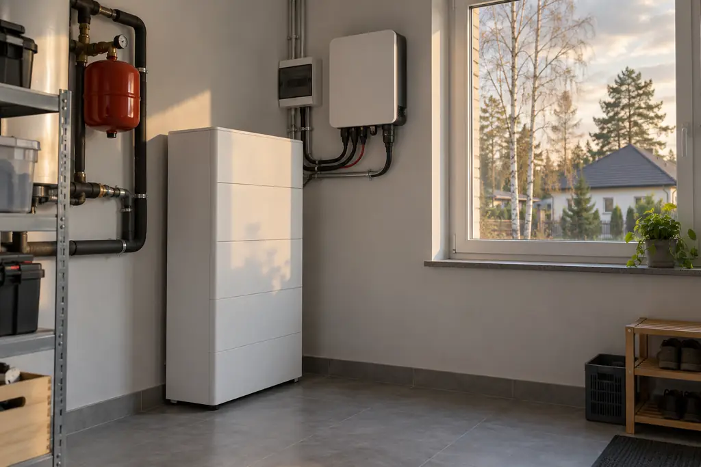 Home battery cabinet and inverter in a utility room